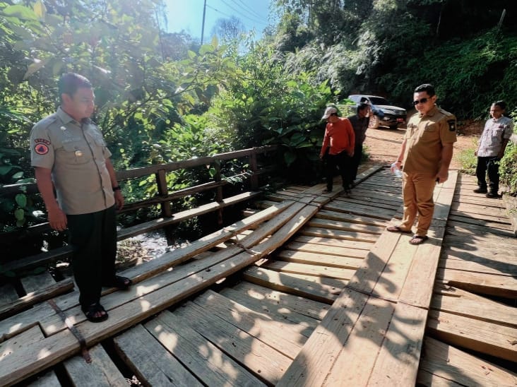 Bupati Kampar Tinjau Jembatan Kayu Rusak di Desa Lubuk Bigau Kampar Kiri Hulu