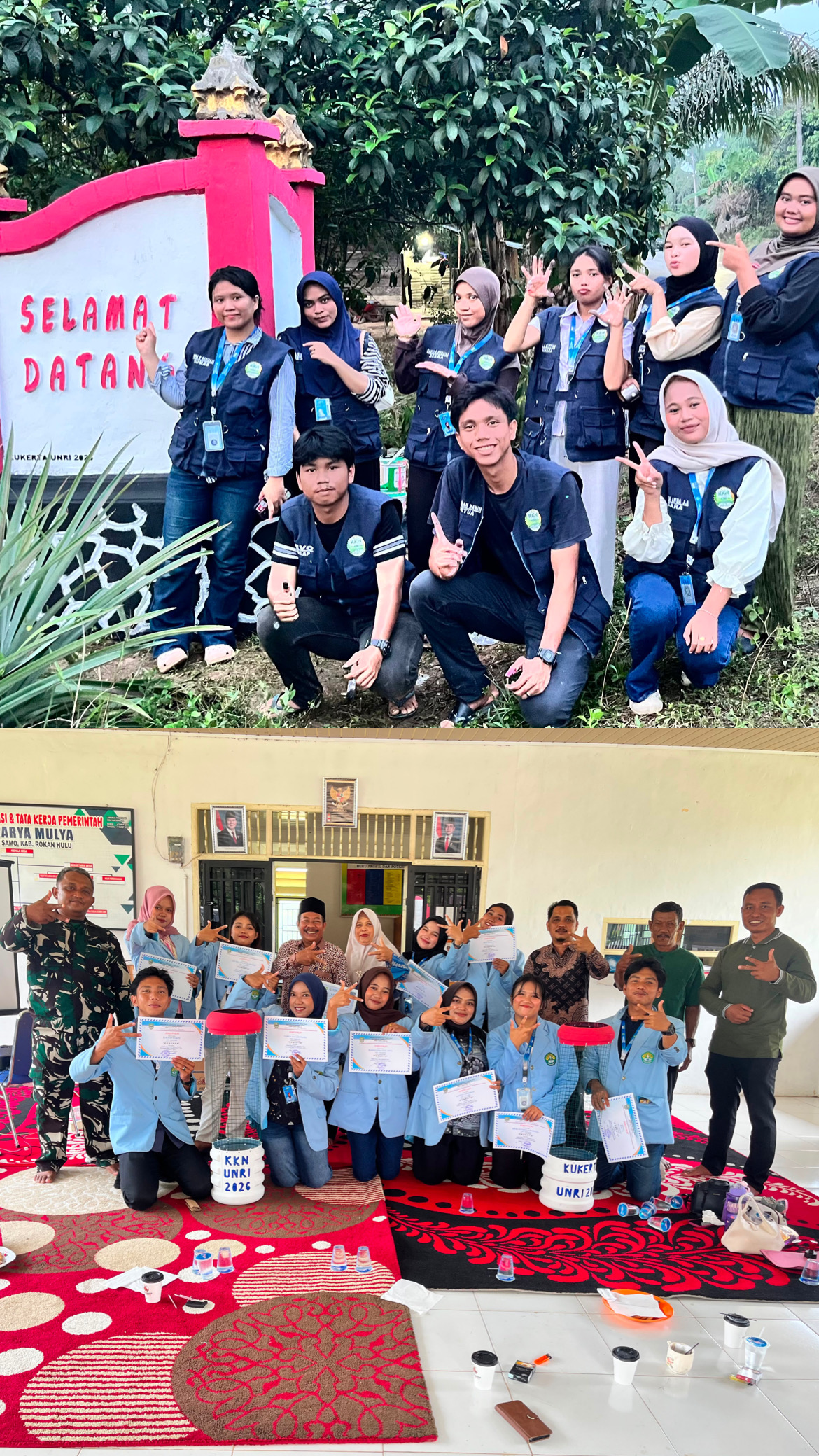 Mahasiswa KUKERTA UNRI 2026 Tinggalkan Program Berkelanjutan Melalui Rekonstruksi Gapura dan Bank Sampah Desa Karya Mulya