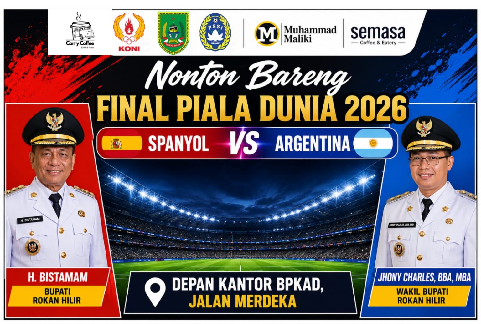 Pemkab Rohil, KONI dan PSSI Gelar Nonton Bareng Final Piala Dunia 2026, Sediakan Hidangan Gratis untuk Masyarakat